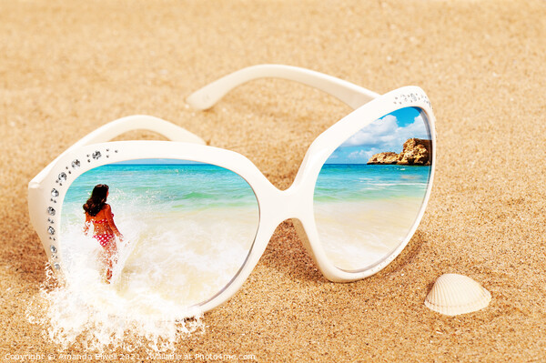 Sunglasses In The Sand Picture Board by Amanda Elwell