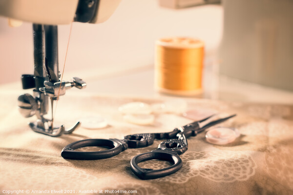 Vintage Sewing Machine Picture Board by Amanda Elwell