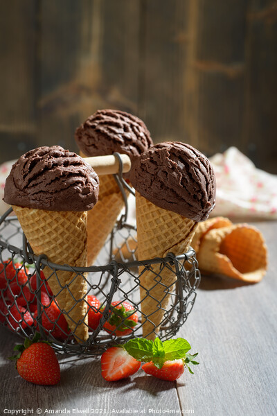 Chocolate Ice Cream With Strawberries Picture Board by Amanda Elwell