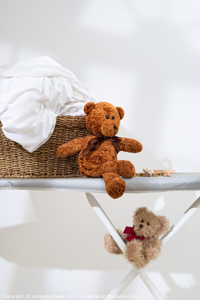Teddies With The Laundry Basket Picture Board by Amanda Elwell