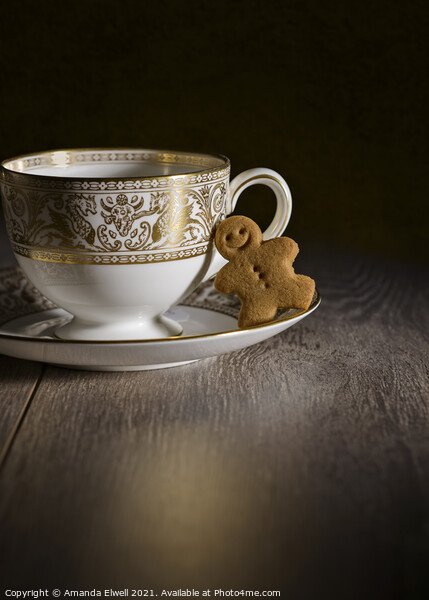 Gingerbread With Teacup Picture Board by Amanda Elwell