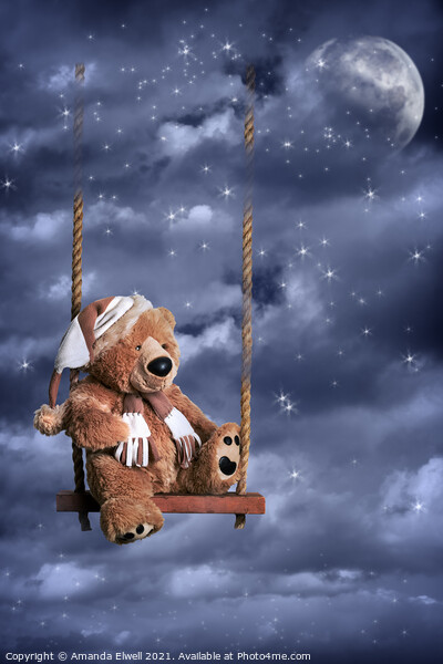 Teddy Bear In Night Sky Picture Board by Amanda Elwell