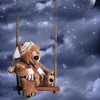 Buy canvas prints of Teddy Bear In Night Sky by Amanda Elwell