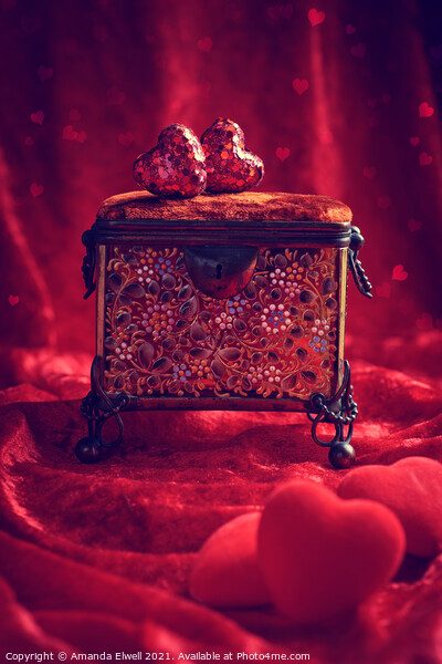 Antique Jewel Casket With Love Hearts Picture Board by Amanda Elwell