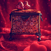 Buy canvas prints of Antique Jewel Casket With Love Hearts by Amanda Elwell