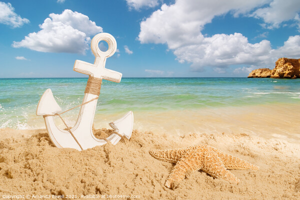 Anchor On The Beach Picture Board by Amanda Elwell