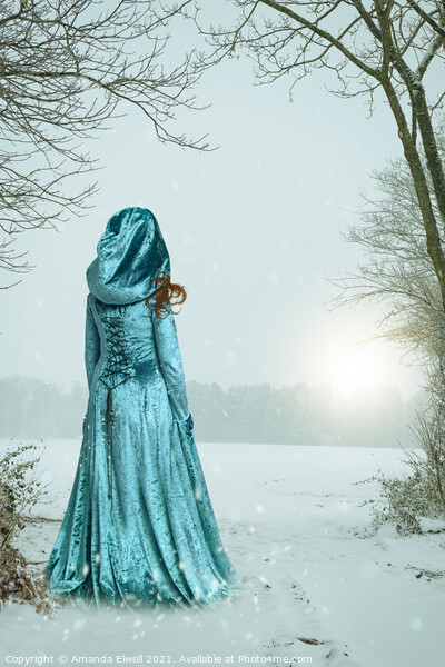 Robed Woman In Snow Picture Board by Amanda Elwell