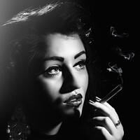 Buy canvas prints of Film Noir Woman Smoking by Amanda Elwell