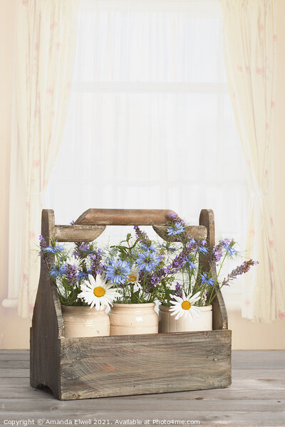 Flowers In Wooden Crate Picture Board by Amanda Elwell