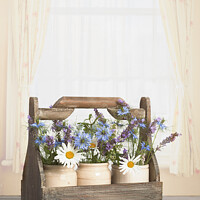 Buy canvas prints of Flowers In Wooden Crate by Amanda Elwell