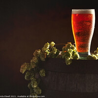 Buy canvas prints of Pint Of Beer On Keg by Amanda Elwell