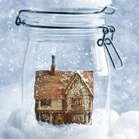 Buy canvas prints of Cottage Snowglobe by Amanda Elwell