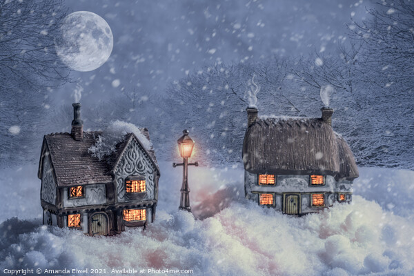 Winter Cottages In Snow Picture Board by Amanda Elwell
