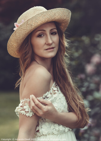 Portrait Of Woman In Straw Hat Picture Board by Amanda Elwell