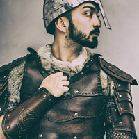 Buy canvas prints of Medieval Man With Helmet by Amanda Elwell