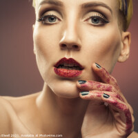 Buy canvas prints of Young Woman With Glittered Hands And Lips by Amanda Elwell