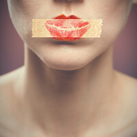 Buy canvas prints of Tape Over Lips by Amanda Elwell