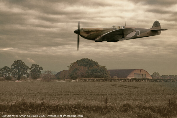Mark 1 Supermarine Spitfire Flying Past Hanger Picture Board by Amanda Elwell