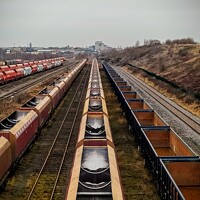Buy canvas prints of Stationary cargo trains at Thornaby on Tees by Tina Veeranna