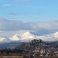 Buy canvas prints of Stirling Castle and snow covered mountains by Colin Baird
