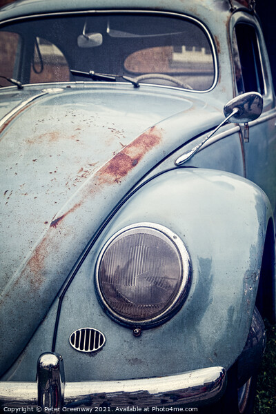 Rusted Vintage VW Beetle Car Baby Blue Picture Board by Peter Greenway