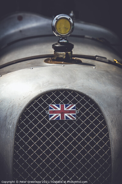 CLASSIC RACE CAR WITH UNION JACK FLAG Picture Board by Peter Greenway