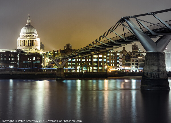 London Skyline River Thames St Paul Cathedral and Millennium Bridge Picture Board by Peter Greenway