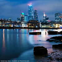Buy canvas prints of London Skyline from River Thames Shore at Nighttime by Peter Greenway