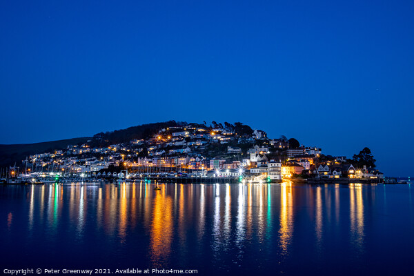 Lights On Houses In Kingswear, Dartmouth Harbour, Devon Picture Board by Peter Greenway