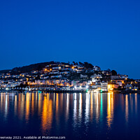 Buy canvas prints of Lights On Houses In Kingswear, Dartmouth Harbour, Devon by Peter Greenway