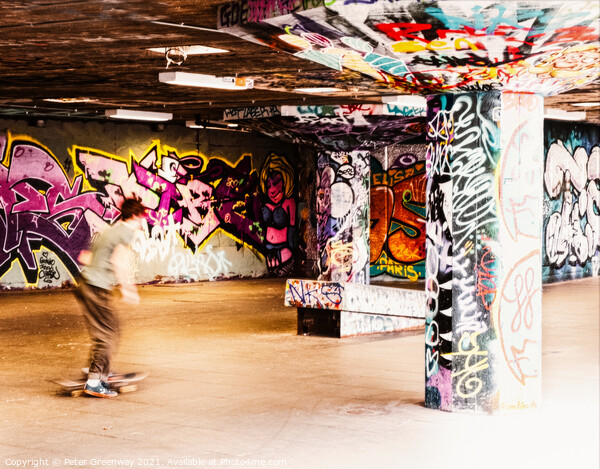 Skateboarding In London's Southbank Underpass Skateboard Park Picture Board by Peter Greenway