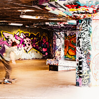 Buy canvas prints of Skateboarding In London's Southbank Underpass Skateboard Park by Peter Greenway
