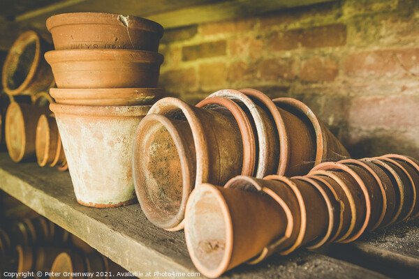 Traditional Terracotta Flower Pots In A Gardeners Shed Picture Board by Peter Greenway