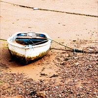 Buy canvas prints of Moored Rowing Boats Beached At Low Tide In Shaldon, Devon by Peter Greenway