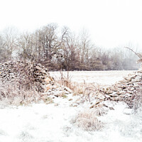 Buy canvas prints of Crumbling stone wall in Winter by Peter Greenway
