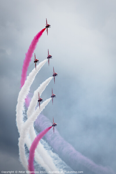 The Red Arrows At Farnborough Airshow 2012 Picture Board by Peter Greenway