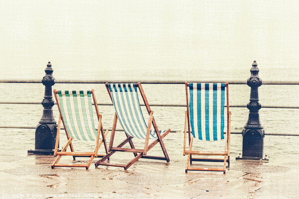 Deckchairs In The Rain At Torquay Picture Board by Peter Greenway