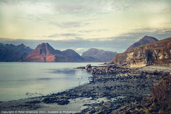 Elgol Beach On The Isle Of Skye, Scotland At Sunset Picture Board by Peter Greenway