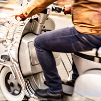 Buy canvas prints of Man riding Silver Vespa Scooter by Peter Greenway