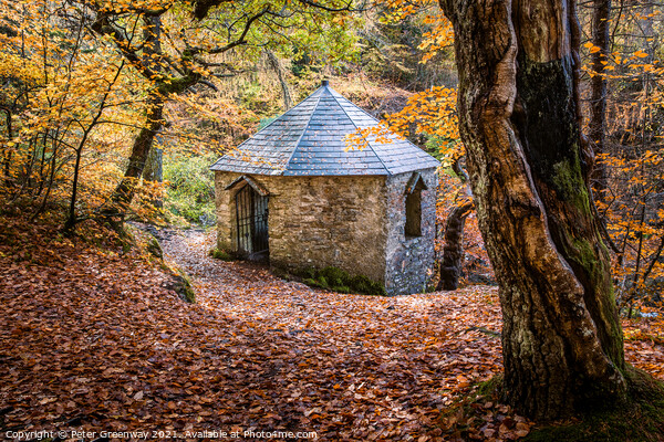 Stone Summerhouse At Invermoriston Falls, Scottish Picture Board by Peter Greenway