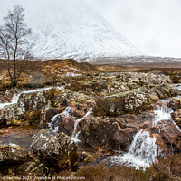 Buy canvas prints of Buachaille Etive Mor Falls At Glencoe, Scottish Hi by Peter Greenway