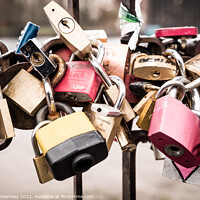 Buy canvas prints of Lovers Padlocks Attached To A Gate by Peter Greenway