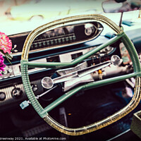 Buy canvas prints of 1950's Vintage American Car Steering Wheel With An by Peter Greenway