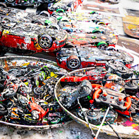 Buy canvas prints of Model Cars & Controllers Splattered With Colour Pa by Peter Greenway