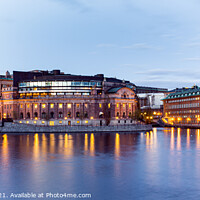 Buy canvas prints of The Parliment Buildings At Sunset, Stockholm, Sweden by Peter Greenway