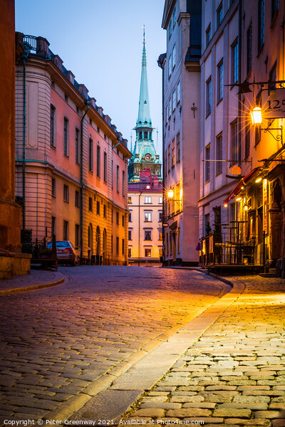 Deserted Streets In Gamla Stan, Stockholm At Dusk Picture Board by Peter Greenway
