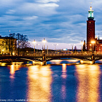 Buy canvas prints of The Town Hall In Stockholm, Sweden At Night by Peter Greenway