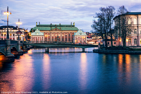View From A Bridge To Gamla Stan At Night Picture Board by Peter Greenway