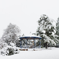 Buy canvas prints of The Band Stand In Garth Park In The Snow, Bicester by Peter Greenway