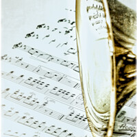 Buy canvas prints of Trumpet Instrument close up on Sheet Music by Peter Greenway